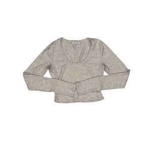 145. Reformation Heather Gray Ribbed Scoop Neck Cropped Long Sleeve